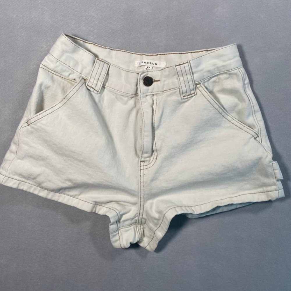PacSun Bone Carpenter Shorts 27 High Waisted Off White Denim Utility‎ Cream